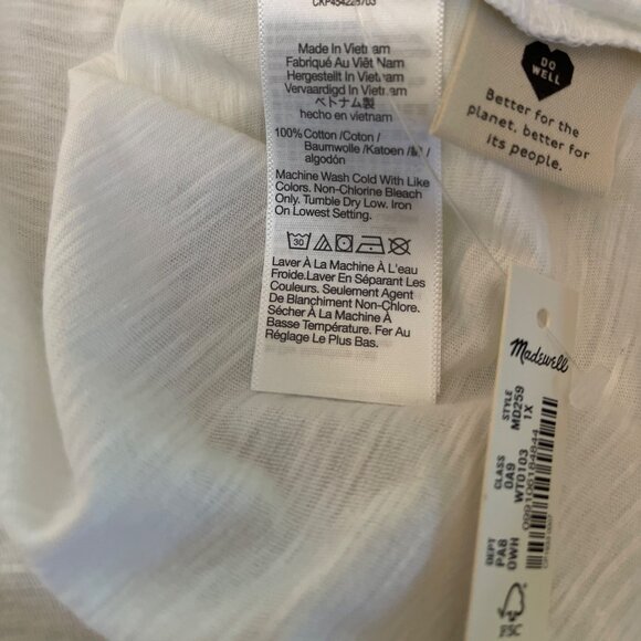 NWT Madewell Womens White V-Neck T-Shirt Size 1X Organic Cotton Blend - Picture 5 of 7